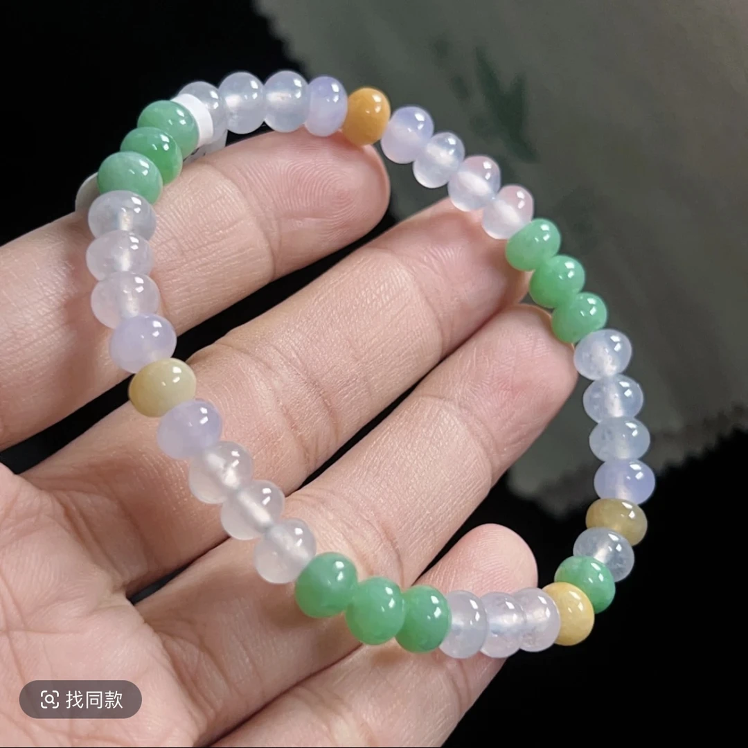 天然翡翠A糯冰起胶糖果彩色马卡龙手串珠链卡手工珠珠渐变