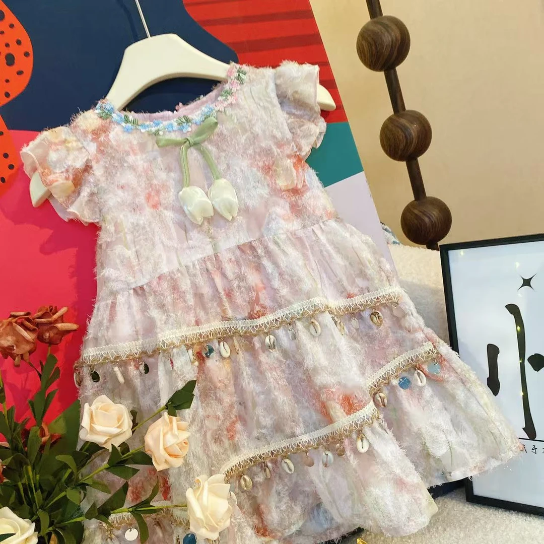 YH女宝时尚夏季新款女宝粉色小飞袖洋气儿童连衣裙80081