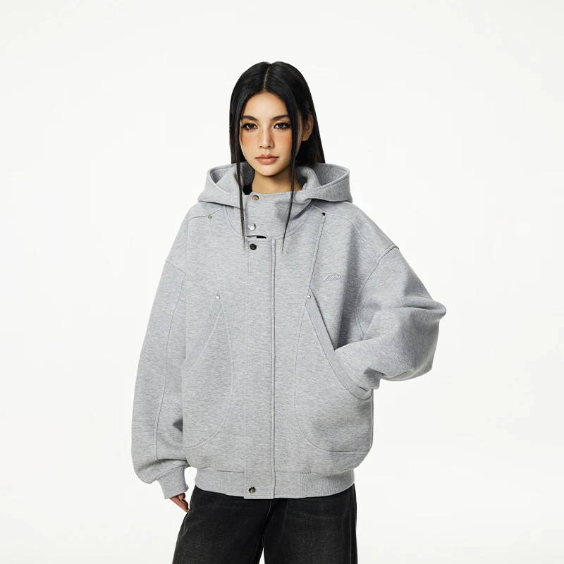 【Achock官方店】高领空气层连帽卫衣开衫男女新款简约美式帽衫潮