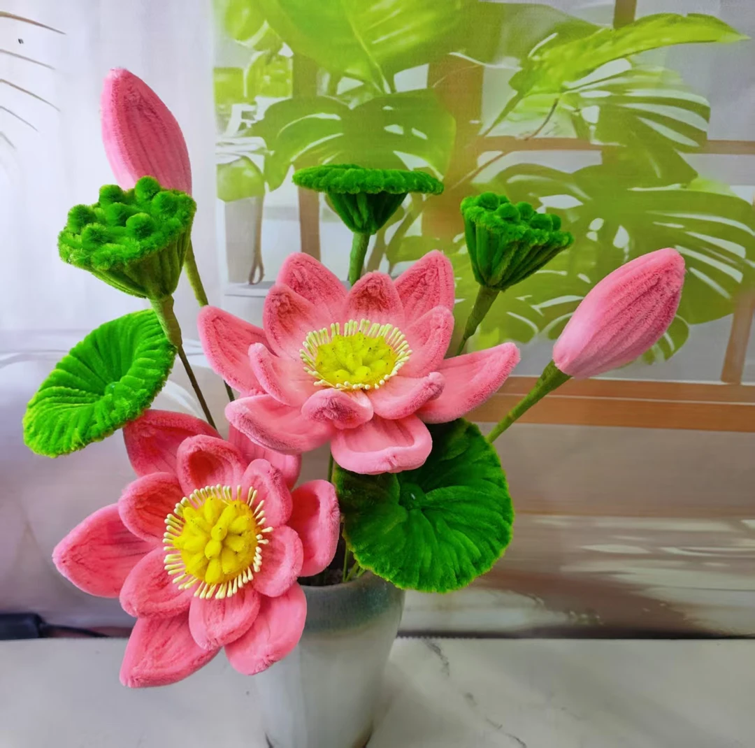 (2花2苞)diy材料包扭扭棒荷花花篮生日礼物送闺蜜女友好运莲 莲花