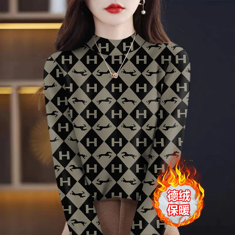 内搭大码秋冬半高领德绒打底衫女士保暖上衣薄绒显瘦时尚高档长袖