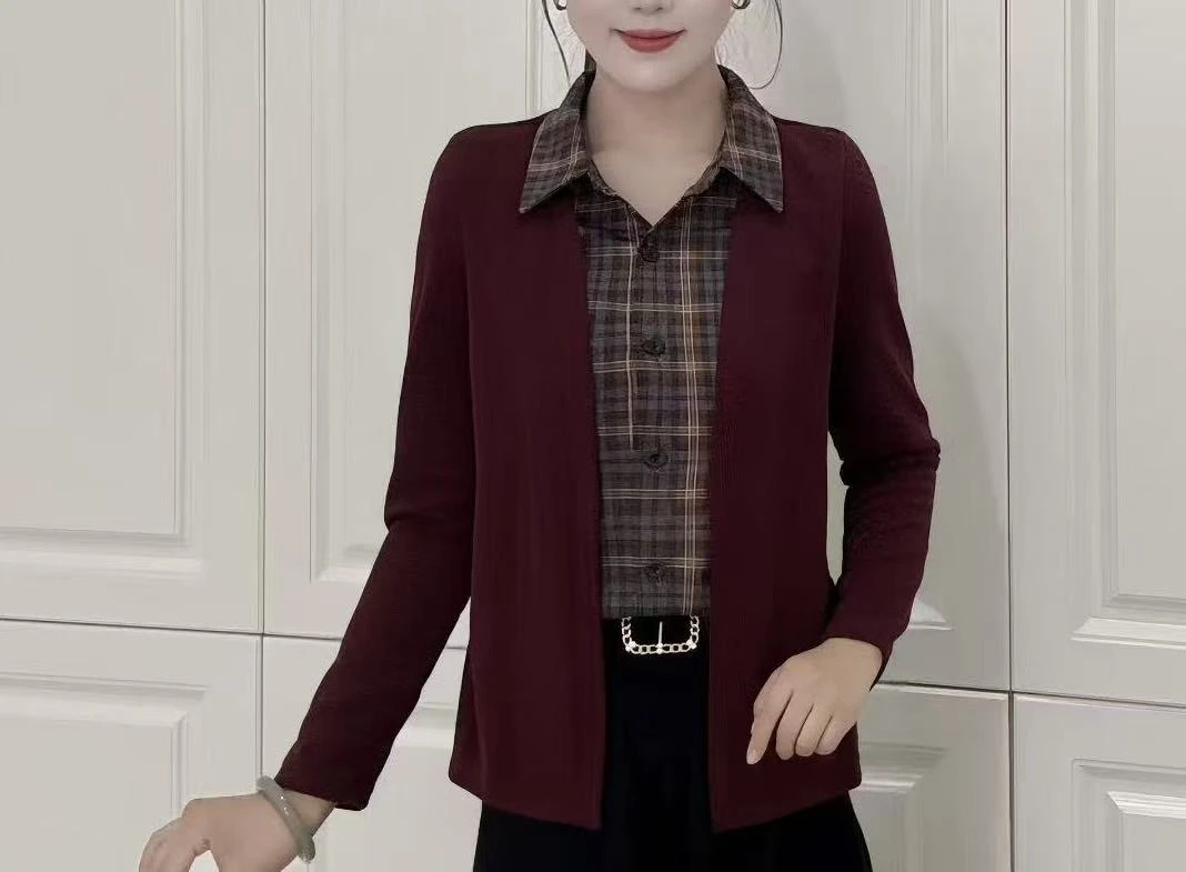 时尚显瘦假两件2025秋季新款衬衫开衫减龄拼接女士长袖衬衣25176