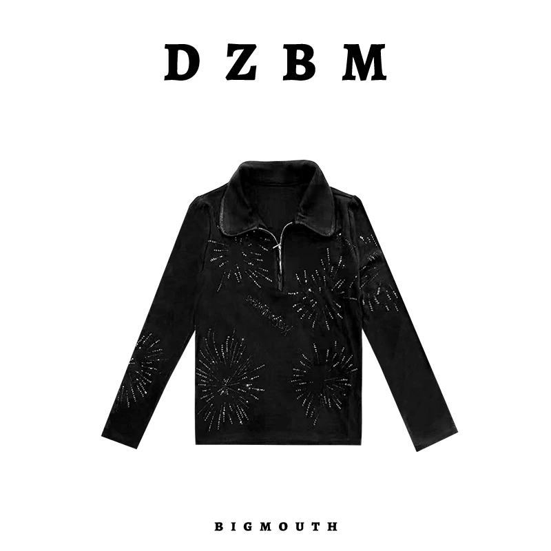 【DZBM】2025秋季新款翻领半拉链烟花烫钻洋气显瘦小衫-S5260