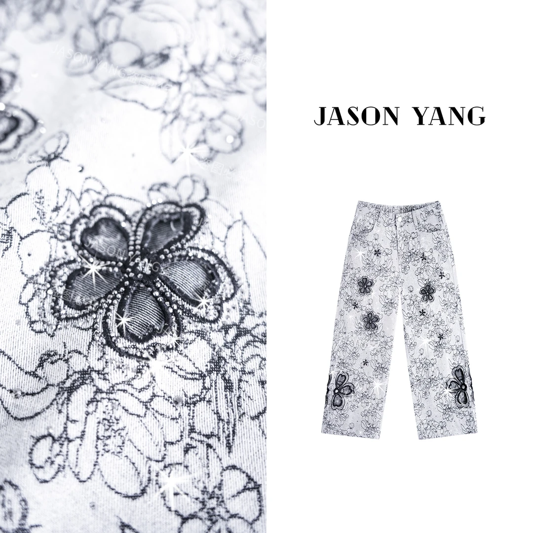 丽丽家 新款花语漫溯刺绣镂空显瘦牛仔裤