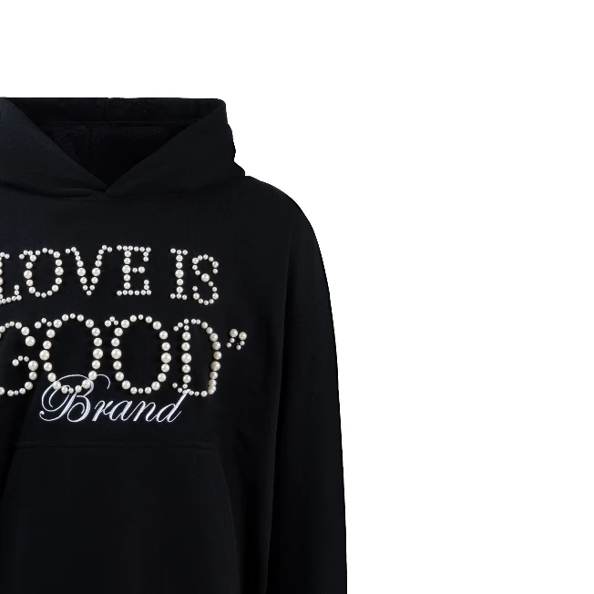 34号-GDGOODLove is good珍珠标语连帽套卫衣-黑色good卫衣