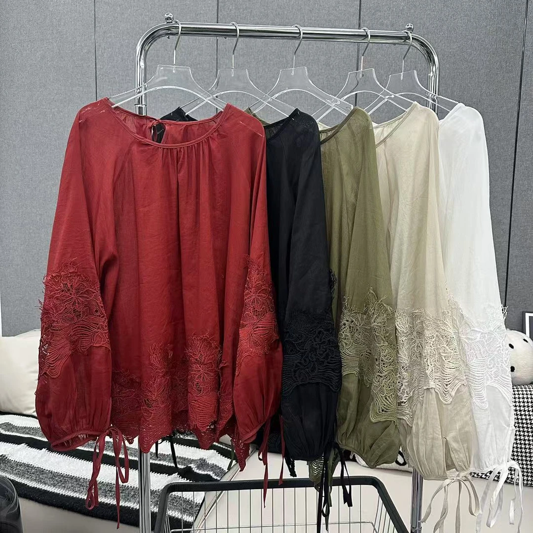 【娜娜推荐】S8266潮牌设计师时尚简约刺绣蕾丝花边防晒夏季上衣