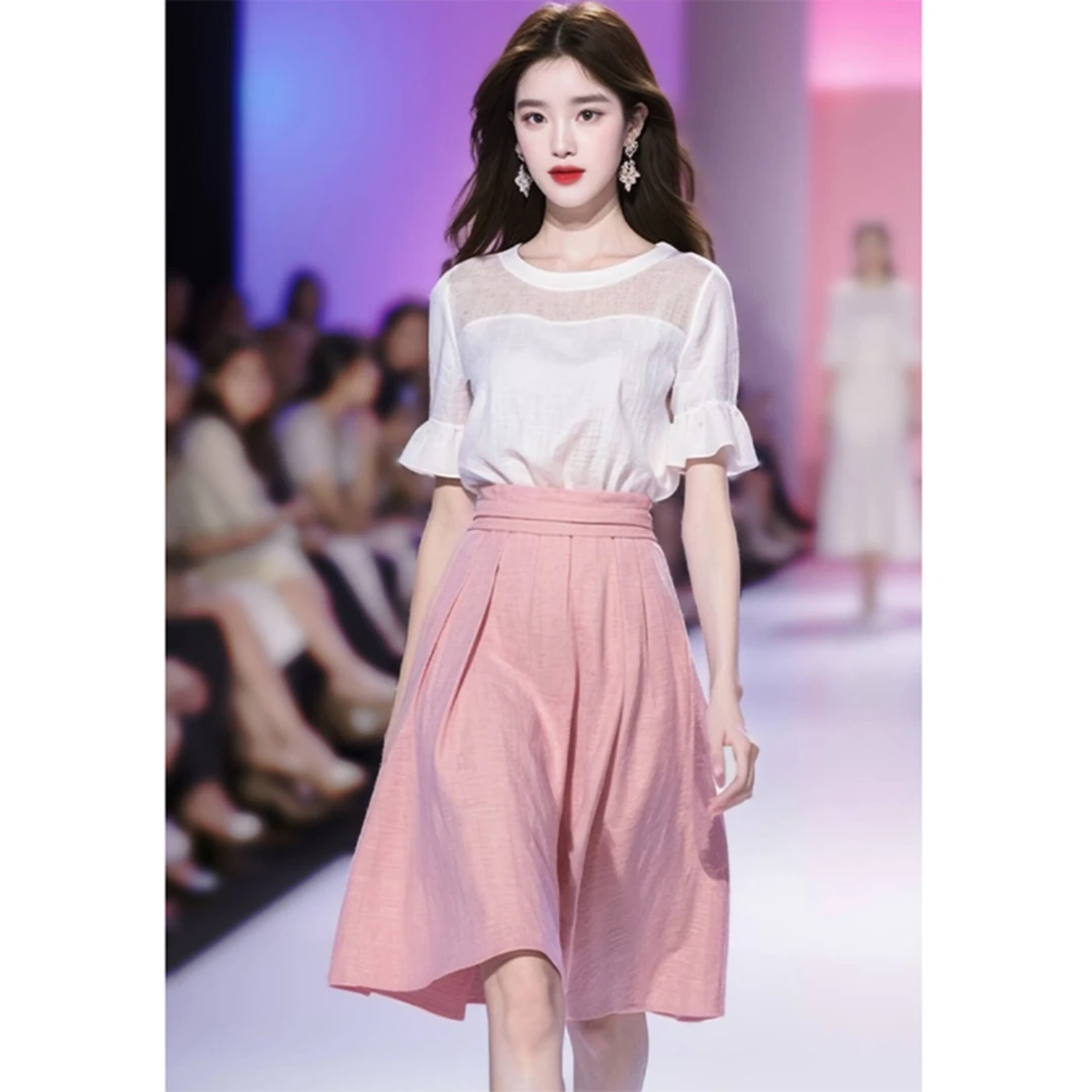 优雅女神范时尚高级感小洋装粉色连衣裙两件套装2025新款女装夏季