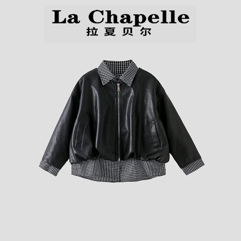 La Chapelle【拉夏贝尔】秋季韩版时尚儿童假两件皮衣外套LA1879