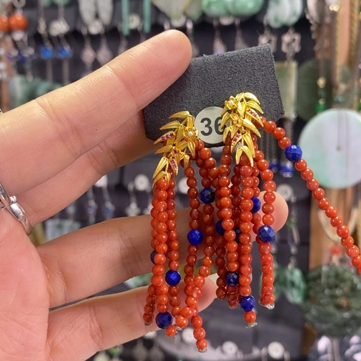 南红玛瑙耳饰银S925镶嵌墨***.X26