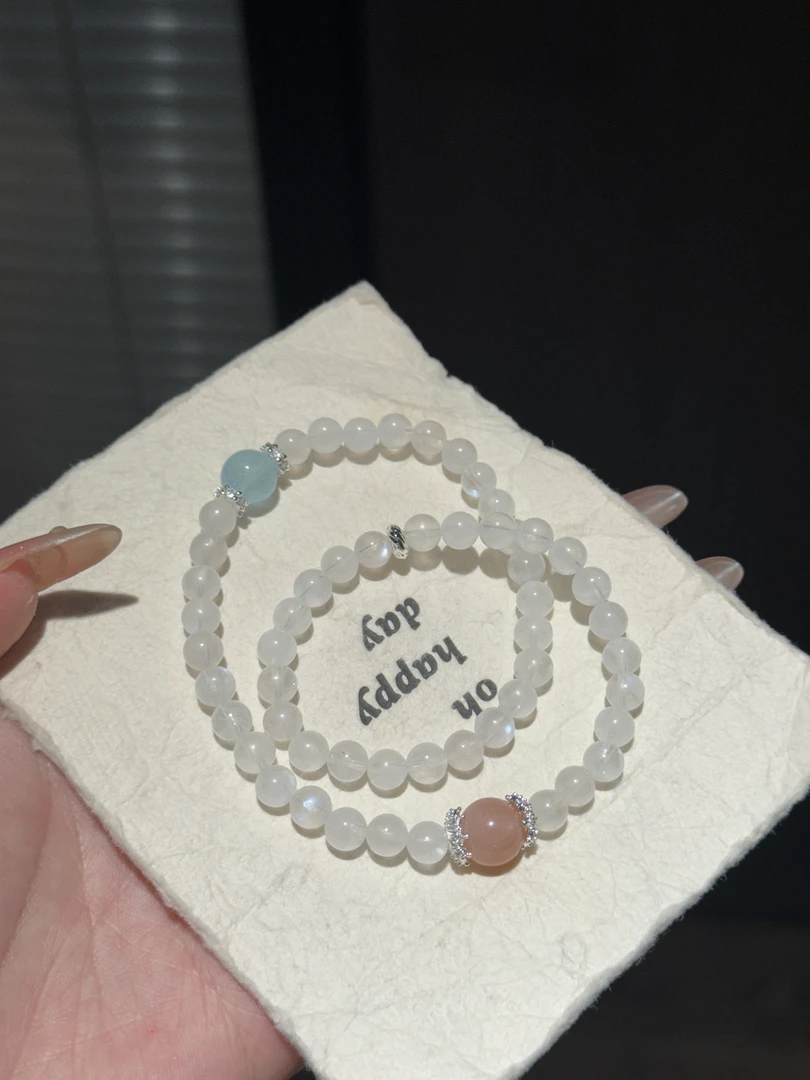 新款双圈白月手串-129