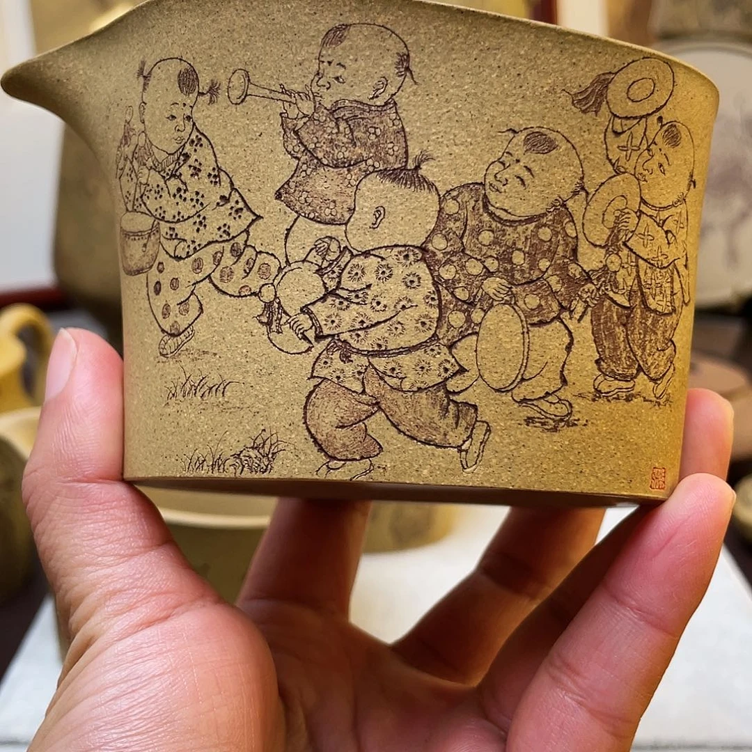 二***哥紫砂公道杯三只童子公道杯