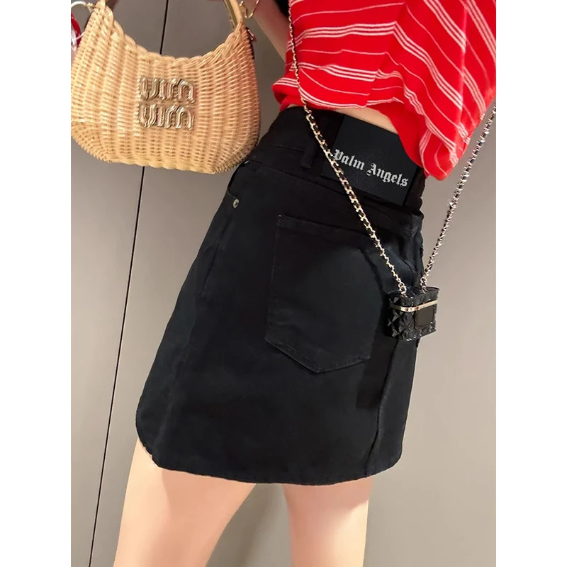 黑色高腰牛仔短裙女夏季新款小个子a字包臀裙防走光百搭半身裙裤