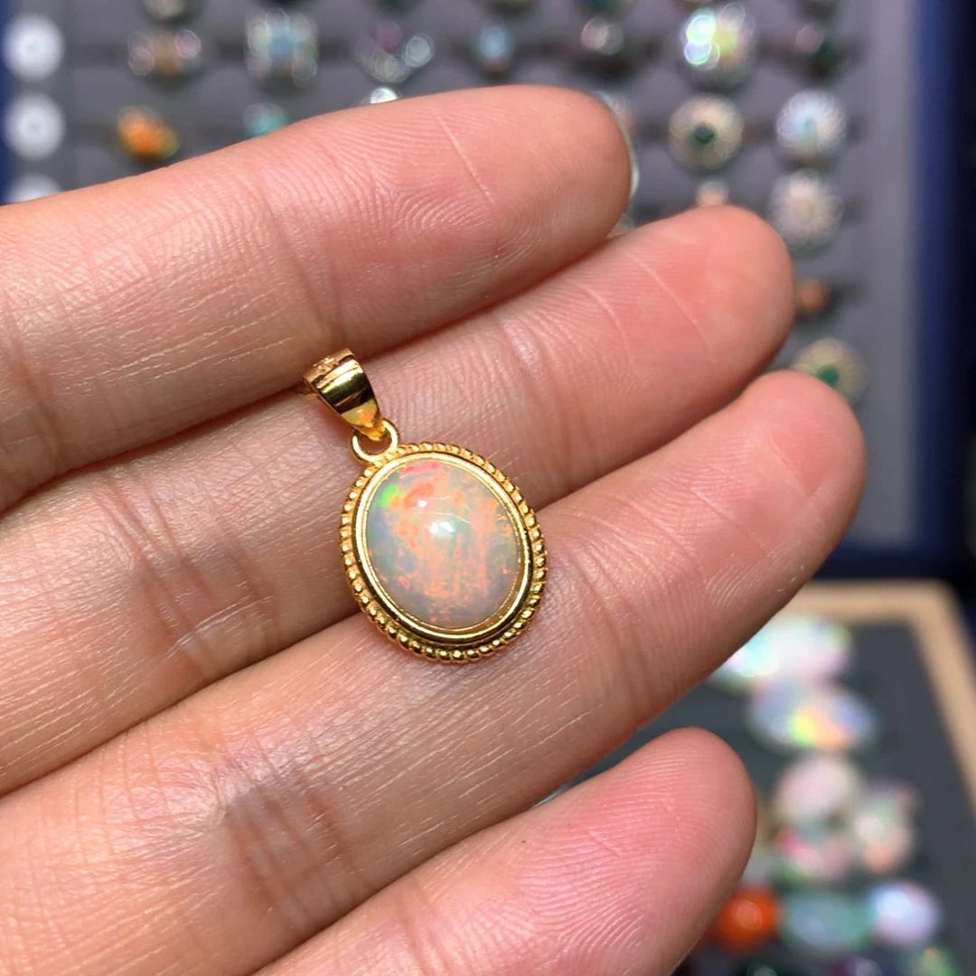 欧泊戒指项链银S925镶嵌后**质