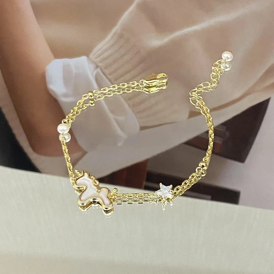 铜合金贝壳手链 镀K金 独角兽乐园 星星珠珠手链S972