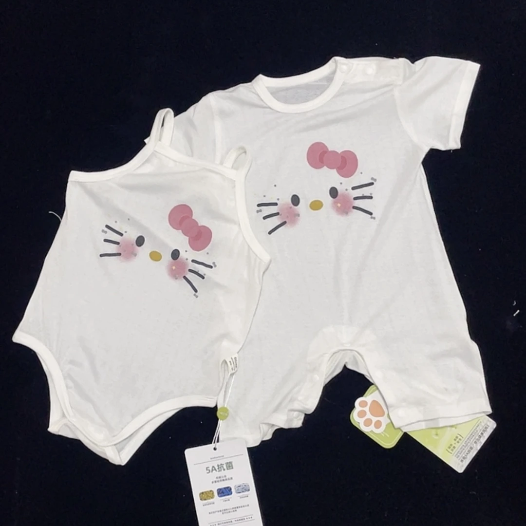 婴幼儿连身衣可爱卡通凯蒂猫连体衣宝宝包屁衣短袖爬服无骨夏季