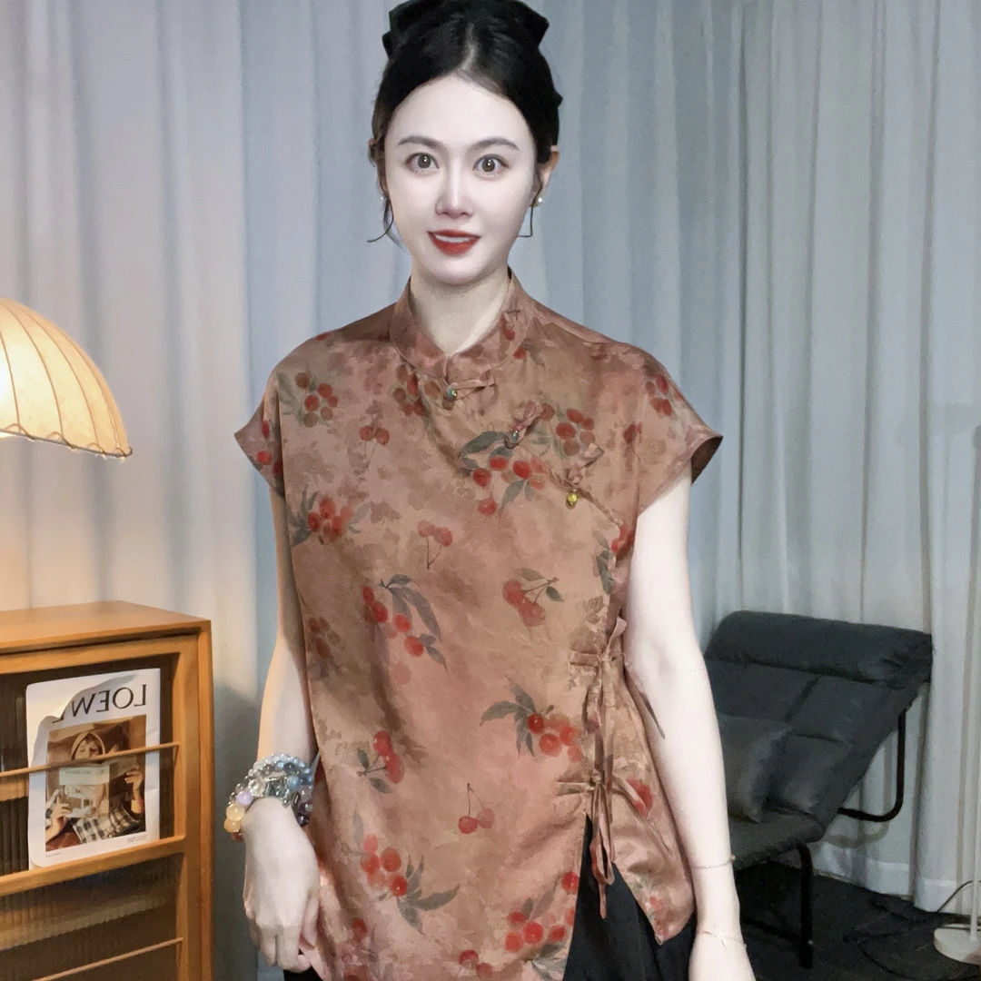 全蚕丝香云纱系绳款 樱桃和黄宝相款  胸围104 衣长62