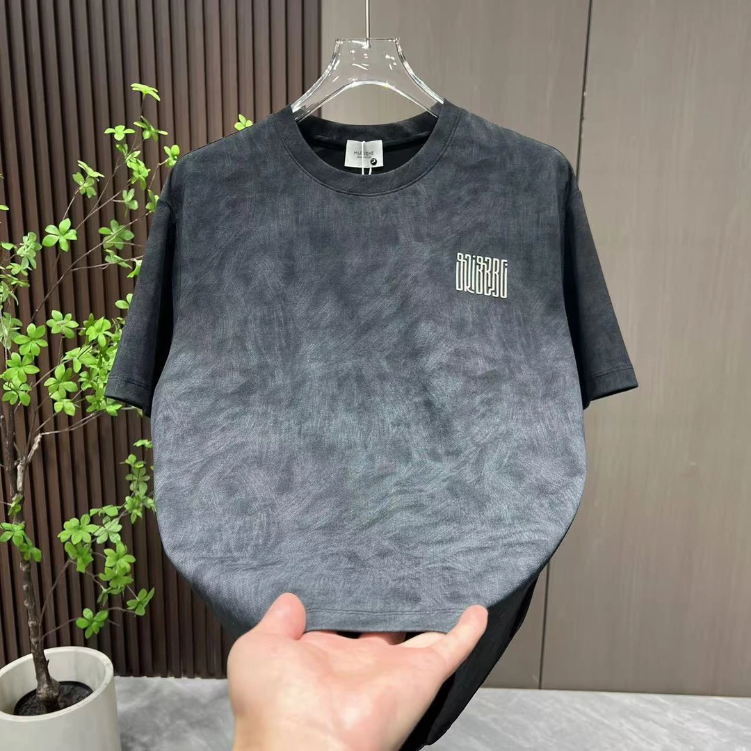 早春短袖时尚百搭圆领轻奢潮流男士体恤衫2588扎染休闲设计师