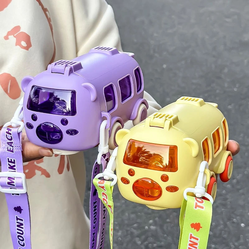 儿童水杯夏天卡通小汽车宝宝巴士吸管杯子男孩防摔上学专用水壶