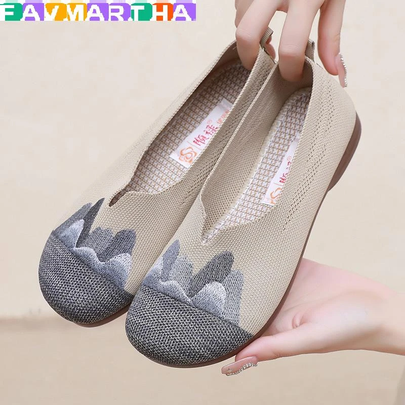 FAVMARTHA舒适鞋布鞋女夏季平底绣花鞋休闲中老年人单鞋透气软底