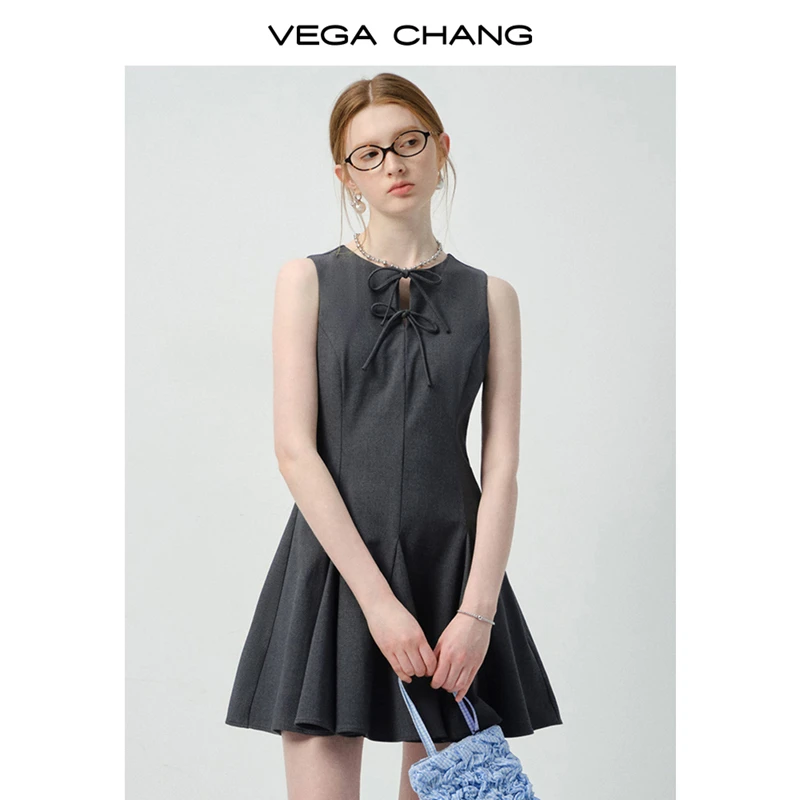 VEGA CHANG连衣裙女2025年夏季新款蝴蝶结学院miu系背心裙0468LW