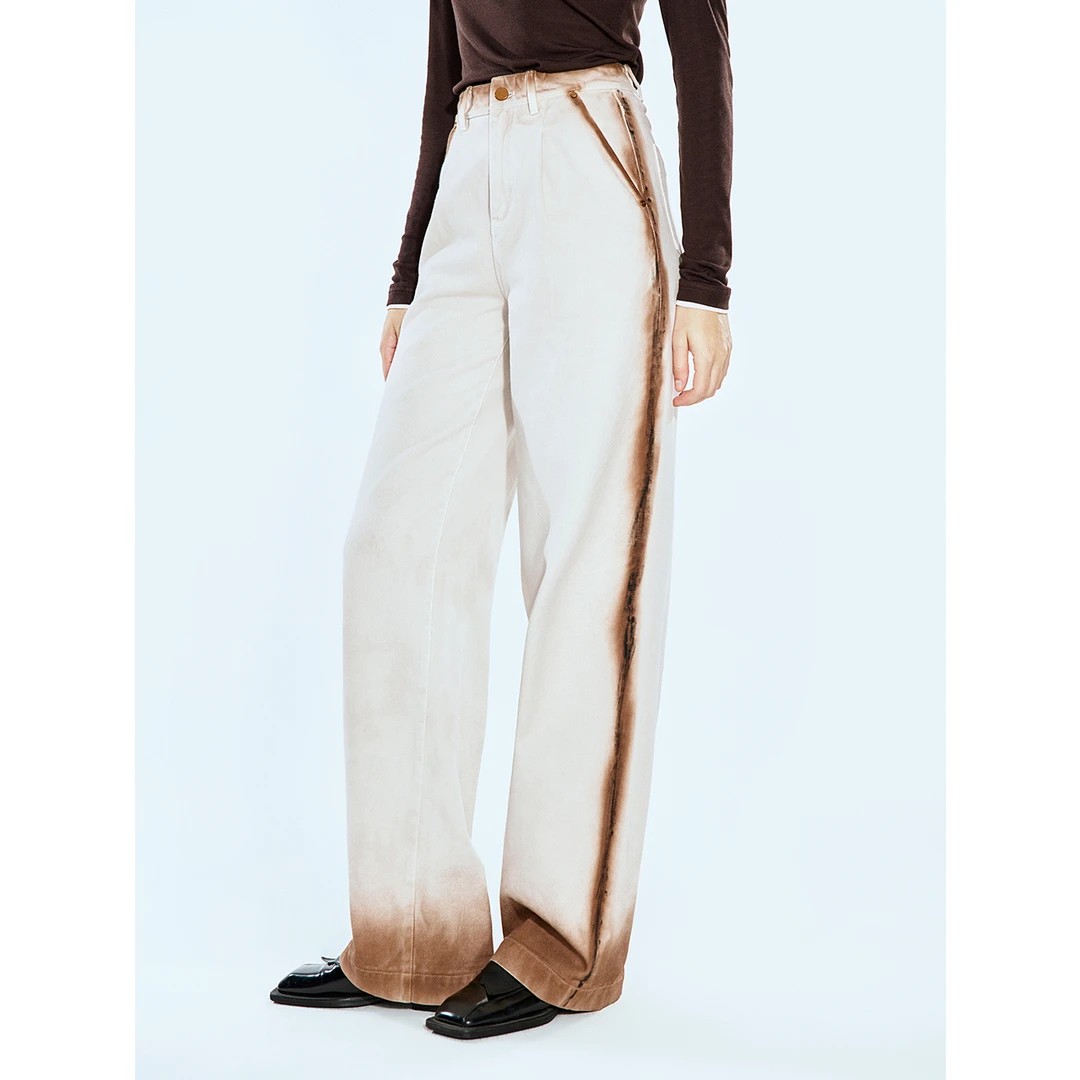 COVERINS2025春季休闲重工喷色直筒牛仔长裤白色牛仔裤CC35120120