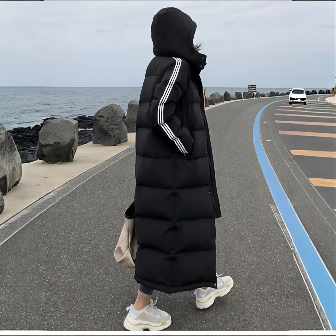 【反季白鸭绒】三道杠长款90白鸭绒羽绒服