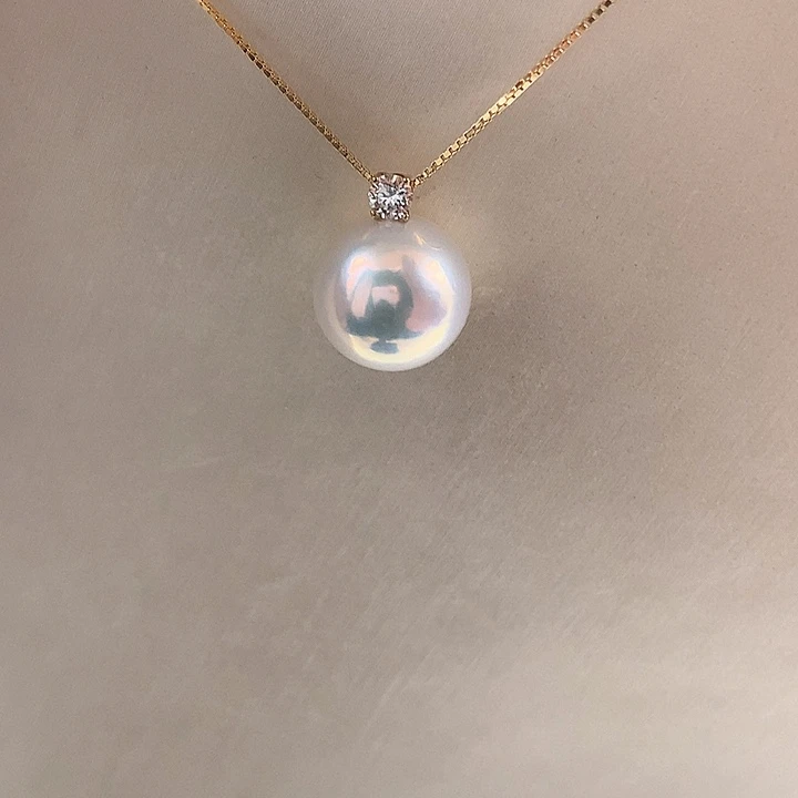 淡水珍珠吊坠(赠链)18K金镶嵌11-12mm戴妃