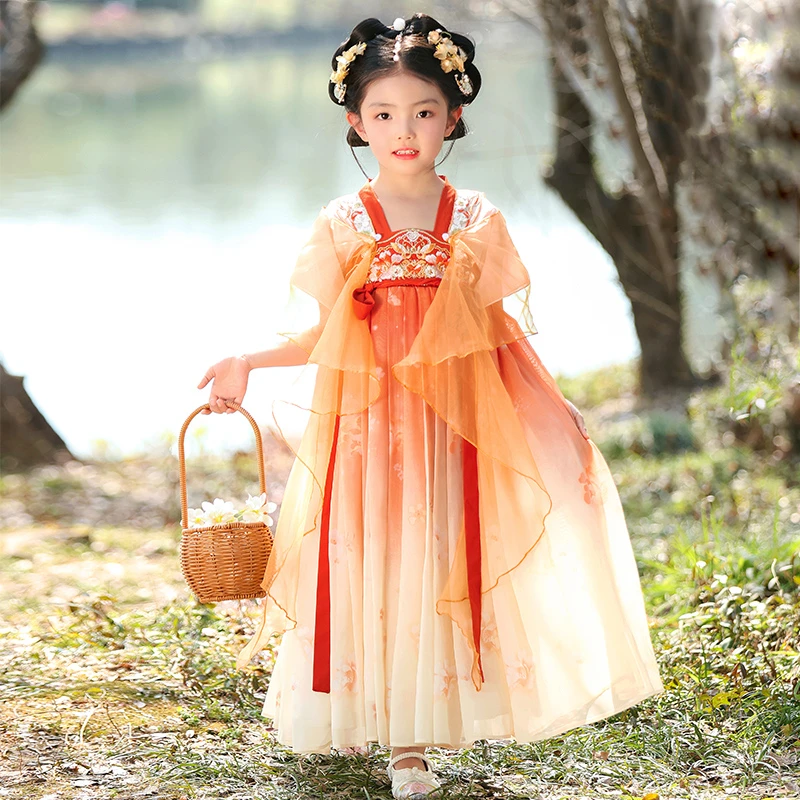 SL3212汉服女童夏款儿童古装超仙唐装中国风夏装女孩古风连衣裙夏