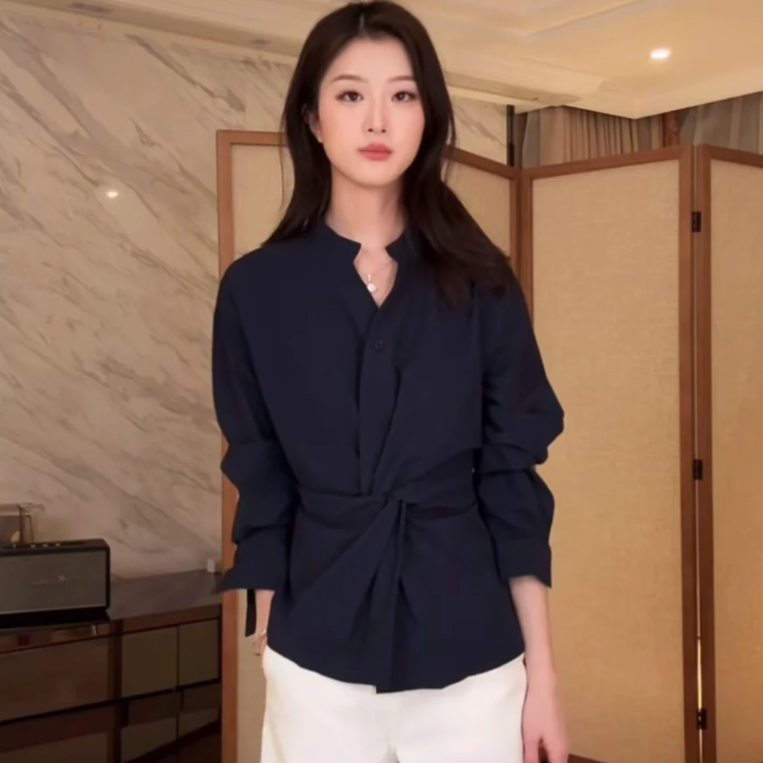 【CORIN YI】柔感莱赛尔长绒棉混纺&扭结设计收腰两穿衬衫