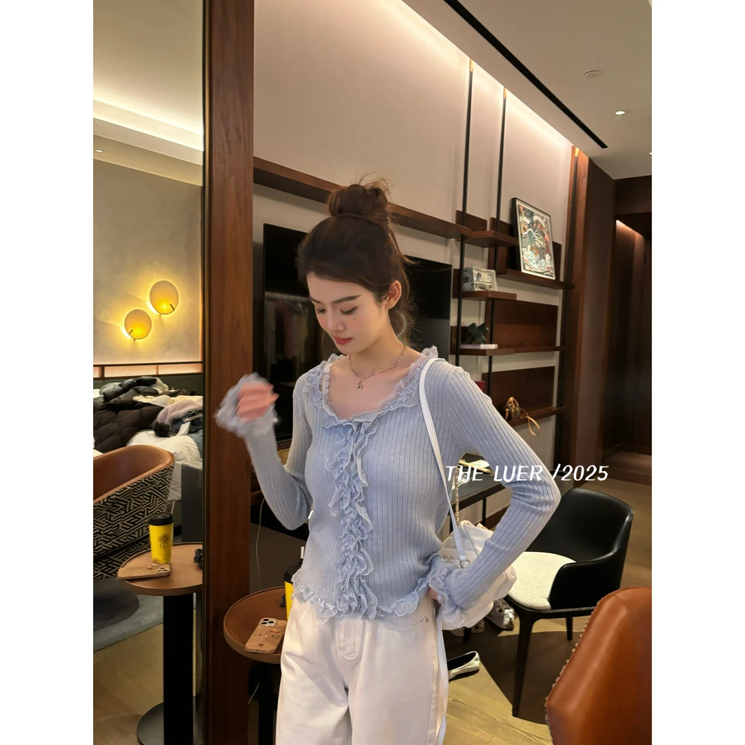 【LUER】蔓野玫瑰~显瘦花边针织开衫长袖1150