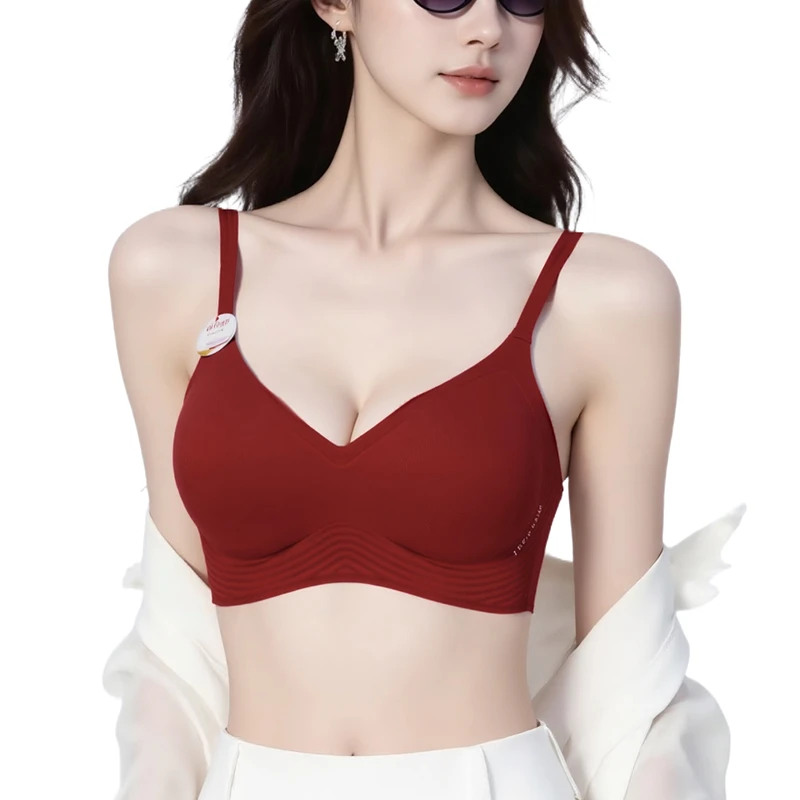 红色内衣一片式夏季文胸性感薄款无痕舒适女士聚拢无钢圈全固定杯