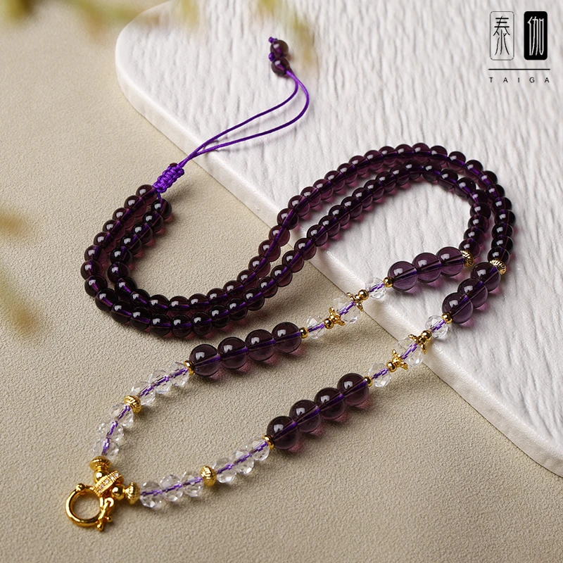 合金仿水晶吊坠 泰伽葡萄紫圆珠佛牌链粉色九尾吊坠挂链唐卡配链