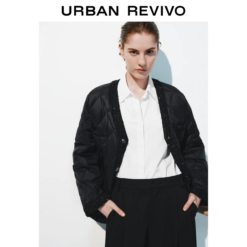 UR2025冬季新款女装简约气质小香菱格绗缝羽绒服UWM150043