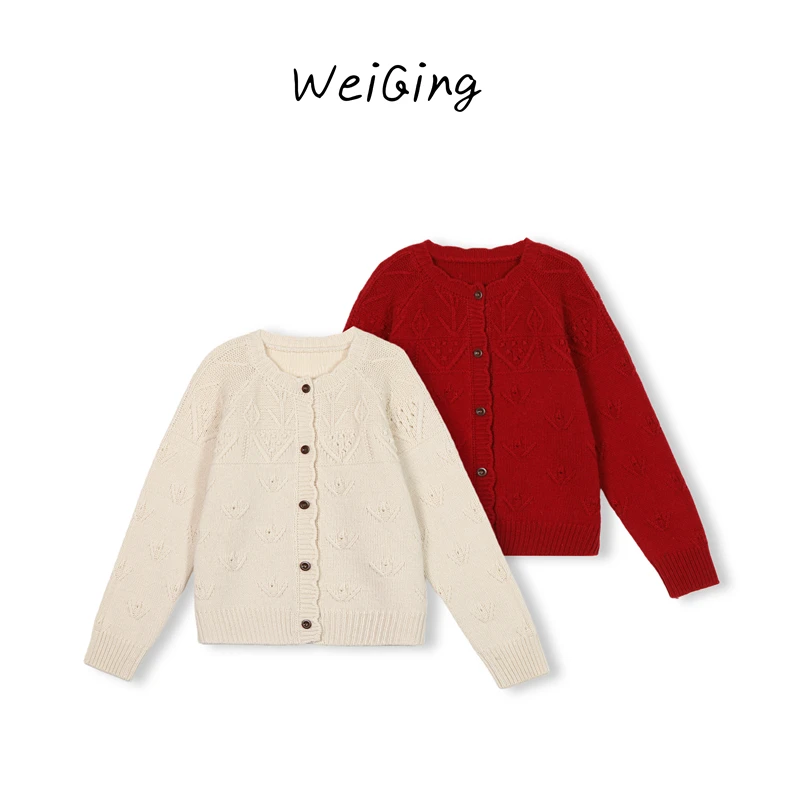 【丹姐家~糯米糍开衫】100%羊毛！不可机洗！韩系钩花圆领花边针织开