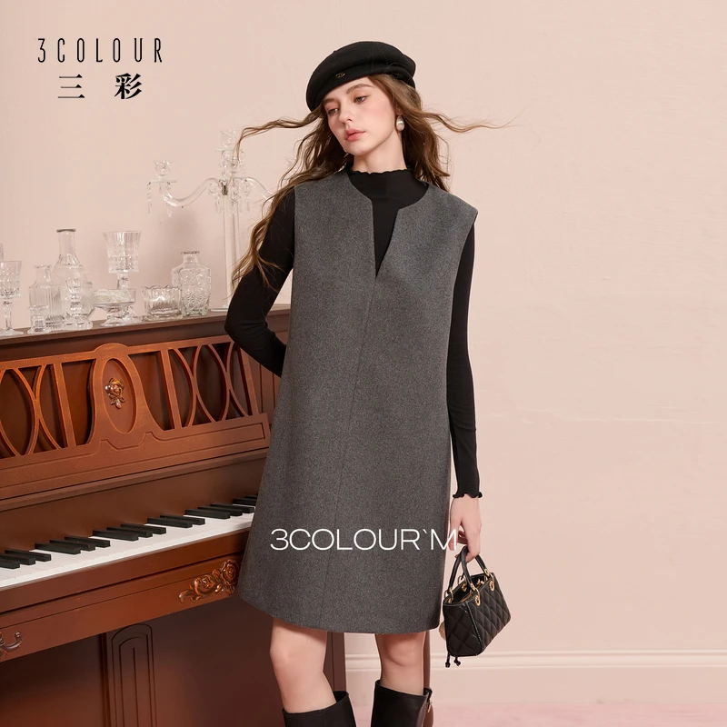 【绵羊毛】三彩2025冬季新款背心裙无袖连衣裙叠搭短裙M