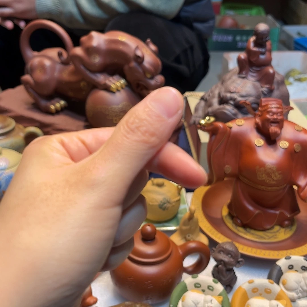 曲***风紫砂茶壶紫砂财神