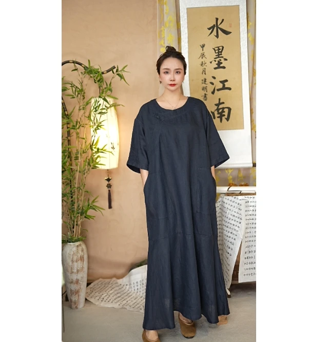 水墨江南-【燕京雪】纯亚麻盘扣袍子7189