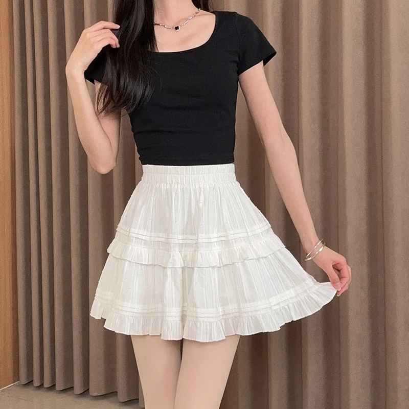 法式甜美防走光拼接荷叶边蛋糕蓬蓬裙2025夏高腰a字小个子半身裙