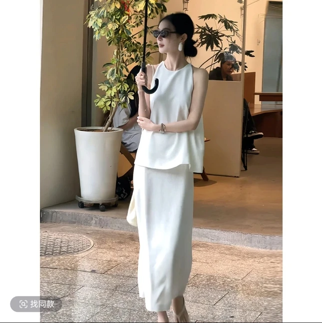 【衣长60】【裤长80】533气质无袖时尚套装高腰显瘦【图片余实物不符】