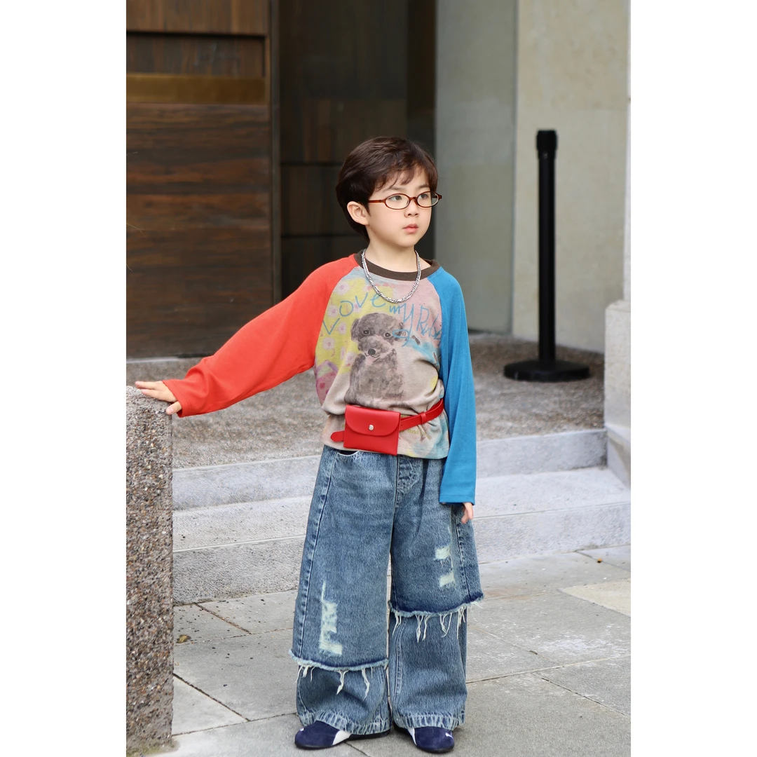 【现货】伟伟同款【自由宣言】2025秋季新品撞色t恤长袖儿童WW0813