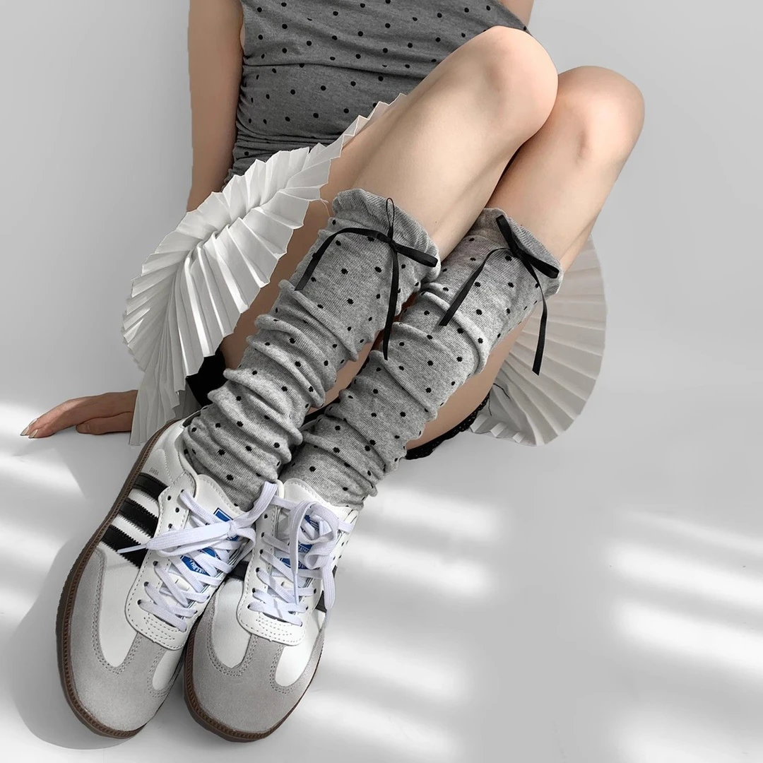 新品复古波点蝴蝶结袜套日系y2k可爱堆堆袜子女显瘦腿套网红爆款