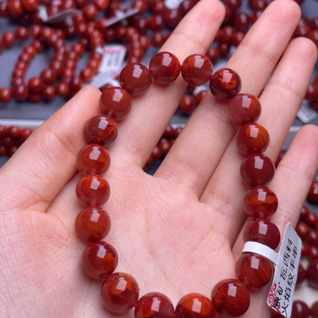 胧***月南红玛瑙未镶嵌其他（原矿）10mm高品瓦西牛血红火焰手串