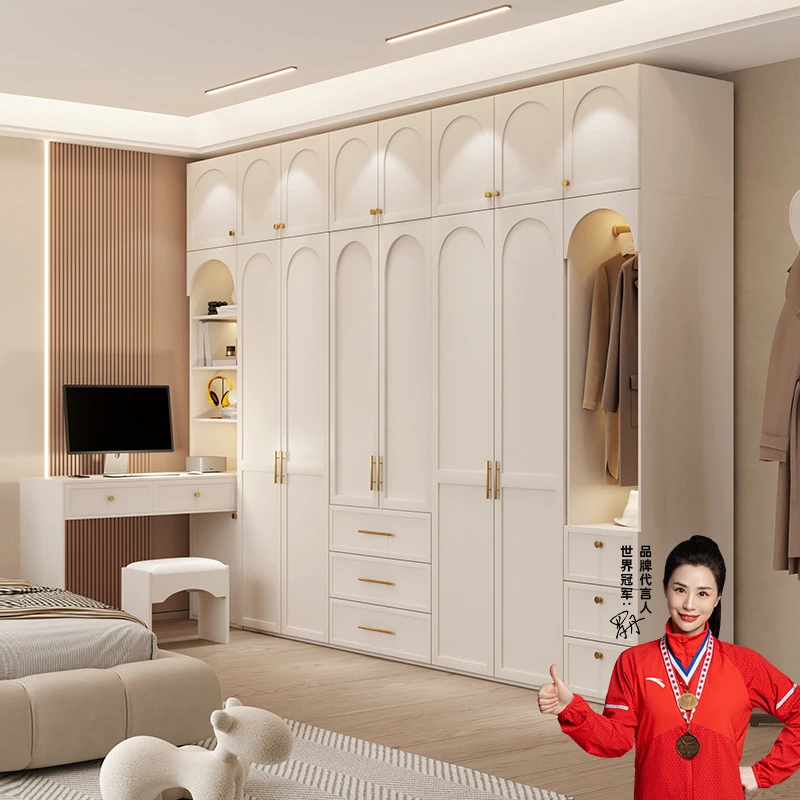 法式轻奢衣柜卧室家用网红奶油风简约现代柜子实木颗粒板储物衣橱