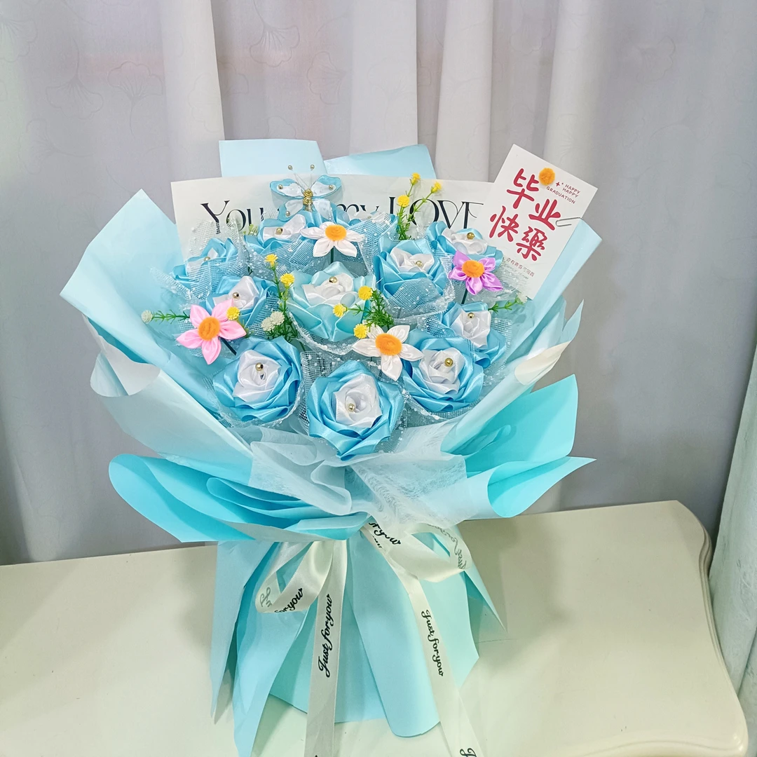 （成品）丝带玫瑰永生花花束韩式风格节日礼物