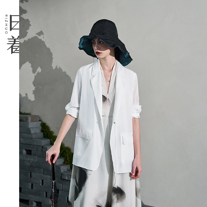 日着寻2025夏新款桑蚕丝真丝中式薄款西装宽松百搭外套女RD2361W0