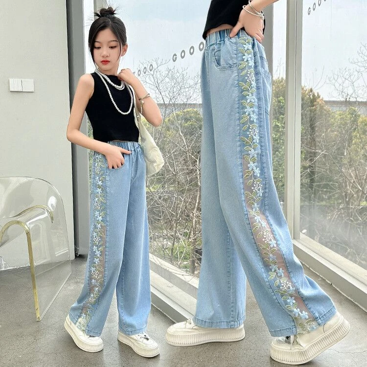 女童薄款天丝牛仔裤2025夏季新款中大童宽松休闲儿童夏装防蚊裤子