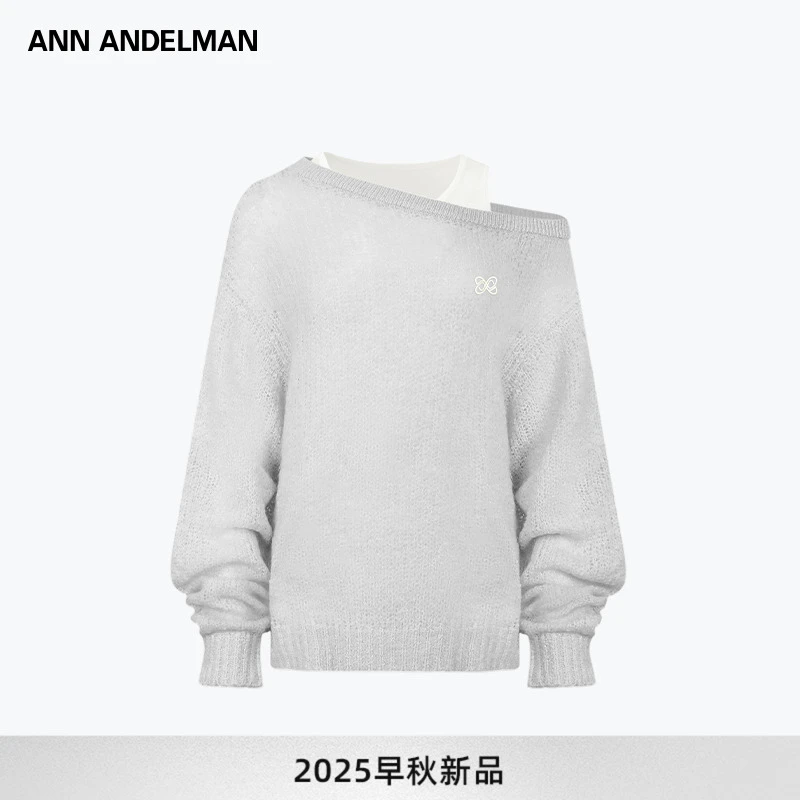 ANN ANDELMAN 2025秋季新款设计感斜肩长袖针织卫衣背心两件套女