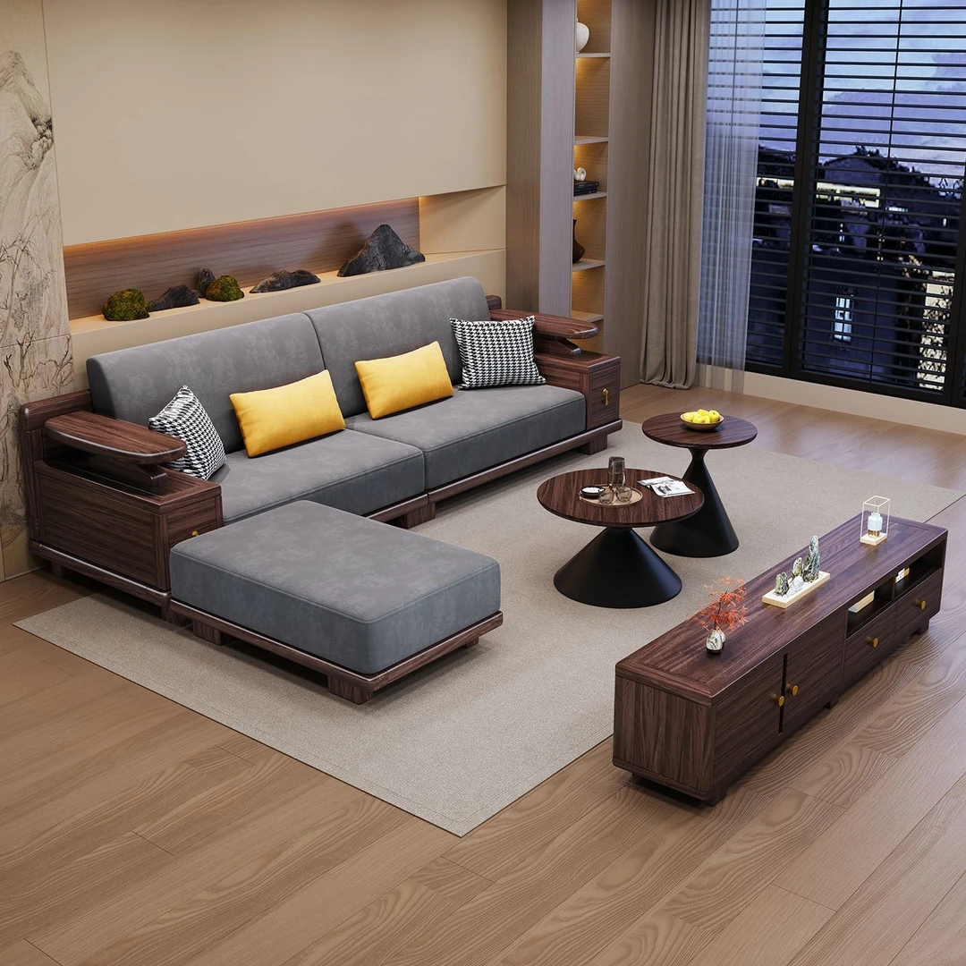 新中式实木沙发组合北美黑胡桃木现代小户型客厅冬夏两用组合家具