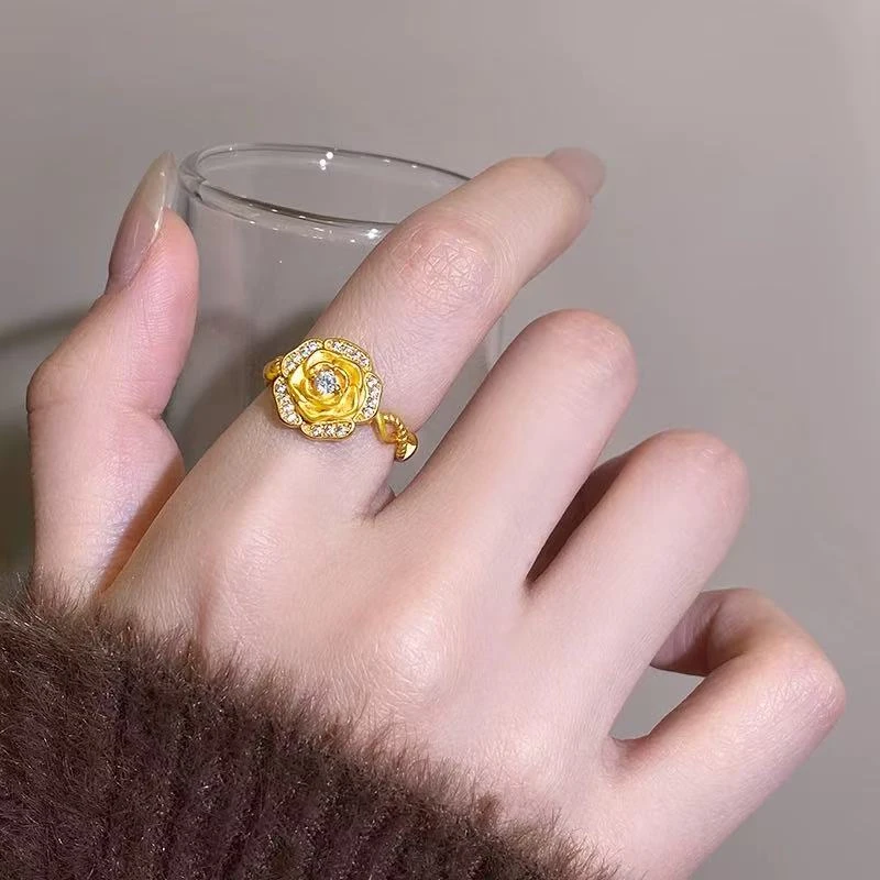 足银戒指  满福MANFU 镶嵌玫瑰花戒2111