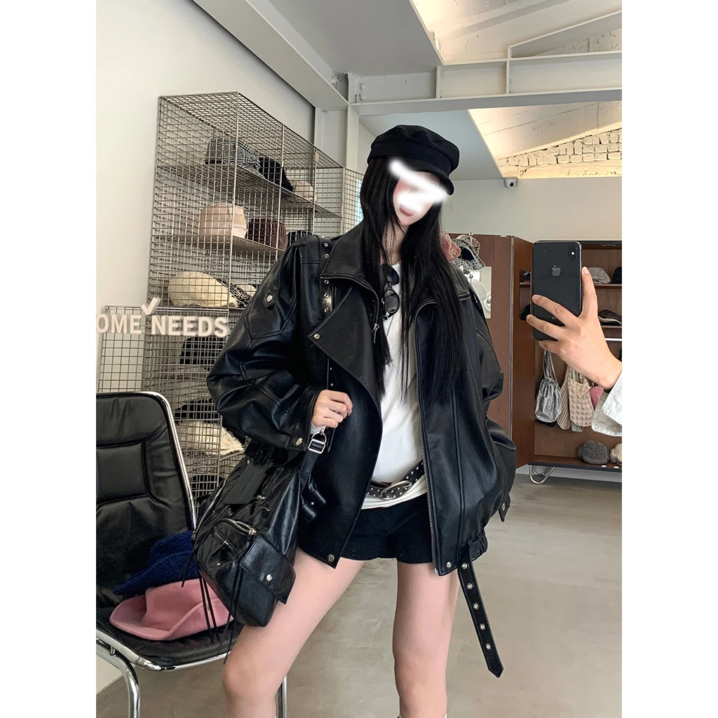 5668秋季百搭韩版夹克帅气机车服炸街上衣黑色皮衣休闲外套